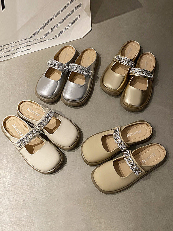 Chains Round-Toe Shallow Cut Split-Joint Slippers Mary Janes