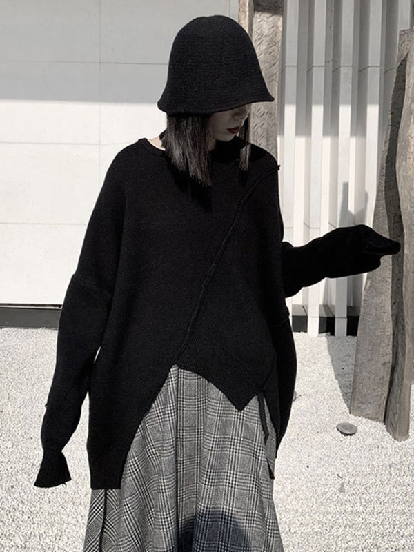 Original Loose Batwing Sleeves Solid Color Round-Neck Sweater Tops