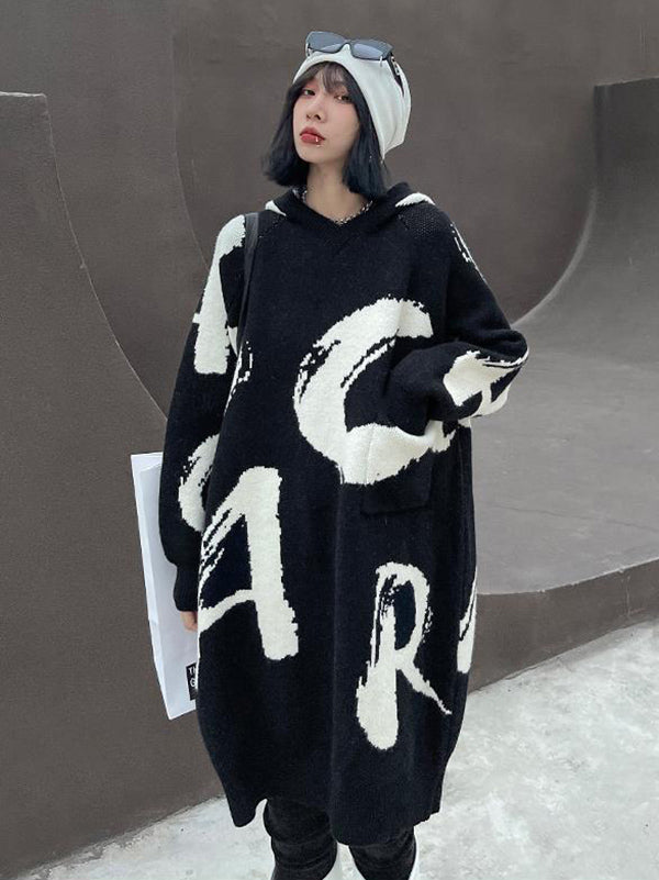 Stylish Selection Loose Hooded Letter Print Mini Dresses Sweater Dresses