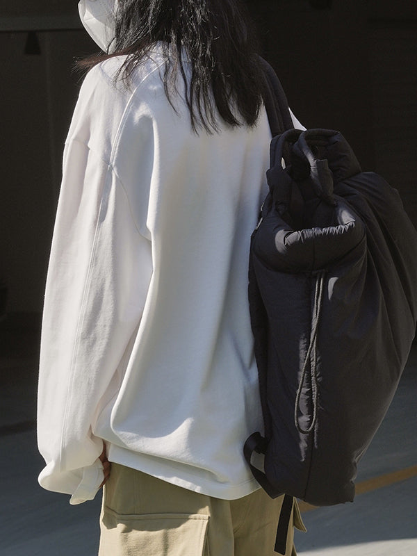 Casual Long Sleeves Loose Solid Color Round-Neck T-Shirts Tops