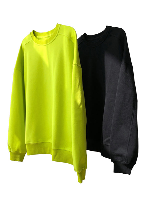Stylish Fluorescent Green&Black Loose Casual Round-Neck Sweatshirt