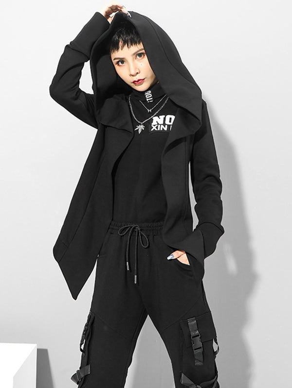 Original Solid Irregularity Elasticity Hooded Outwear