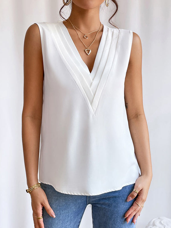 Layered Solid Color Loose Sleeveless V-Neck Vest Top