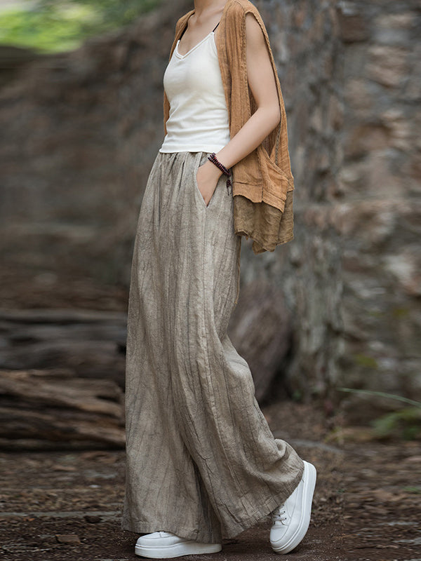 Elasticity Pockets Tie-Dyed Wide Leg Trousers Casual Pants Bottoms
