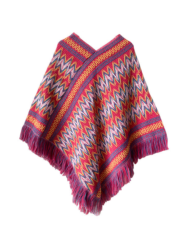Asymmetric Keep Warm Tasseled Scarf Cape