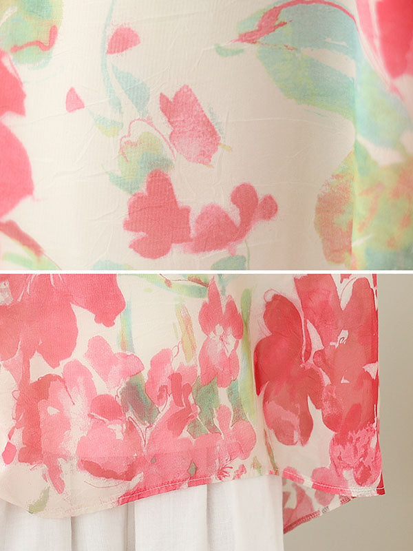 Floral Printed Loose Short Sleeves Round-neck T-shirts