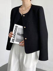 Original Creation Long Sleeves Loose Buttoned Solid Color Round-Neck Outerwear