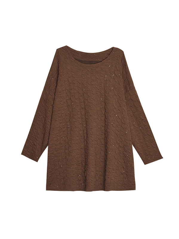 Solid Color A-line Long Sleeves Round-neck T-Shirts Tops