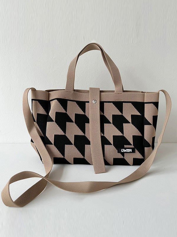 Contrast Color Split-Joint Woven Handbags Bags