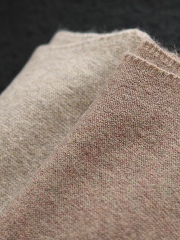 Simple Long Sleeves Loose Solid Color Round-Neck Sweater Tops
