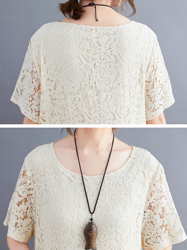 Embroidered Hollow Solid Dress