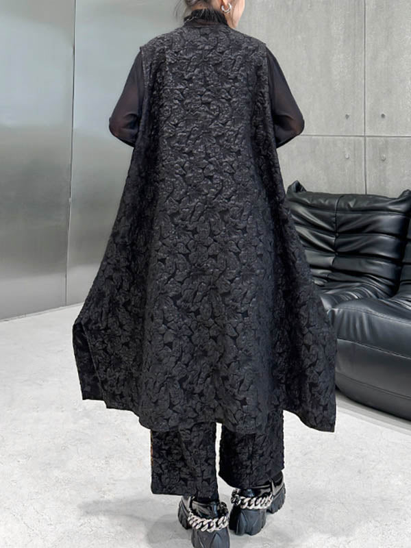 Jacquard A-Line High-Low Asymmetric Contrast Color Vest Top + Elasticity Pants Bottom Two Pieces Set