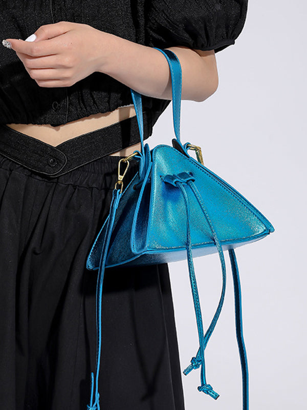 Drawstring Solid Color Split-Joint Triangle Handbags