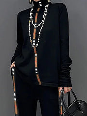 Contrast Color Printed Long Sleeves Loose High Neck T-Shirts Tops