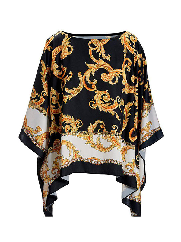 Printed Batwing Sleeves Loose Round-neck Blouses&shirts Tops