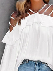 Hollow Solid Color Long Sleeves Loose Blouses&Shirts Tops