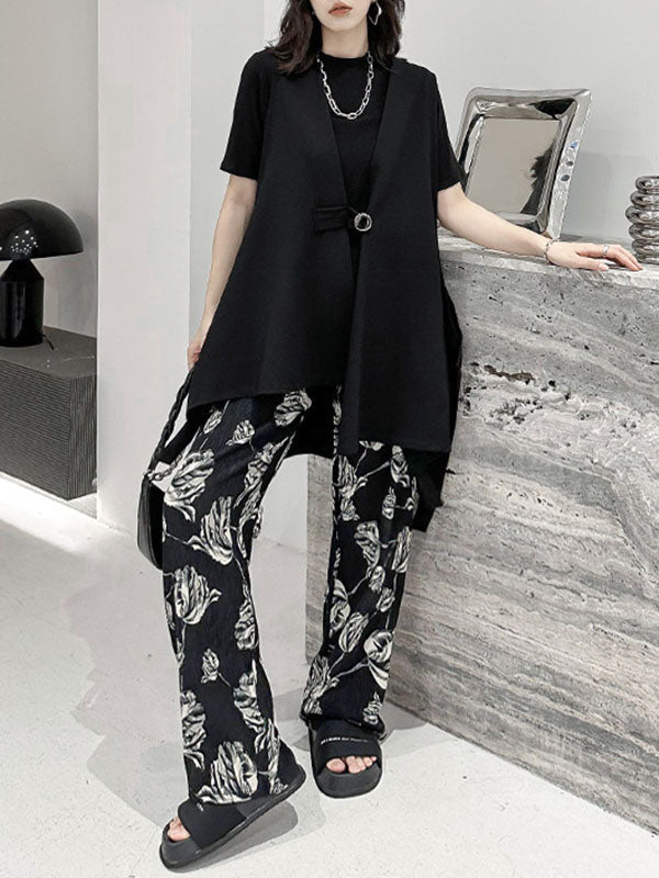 Buttoned High-Low Loose V-Neck Vest Outerwear