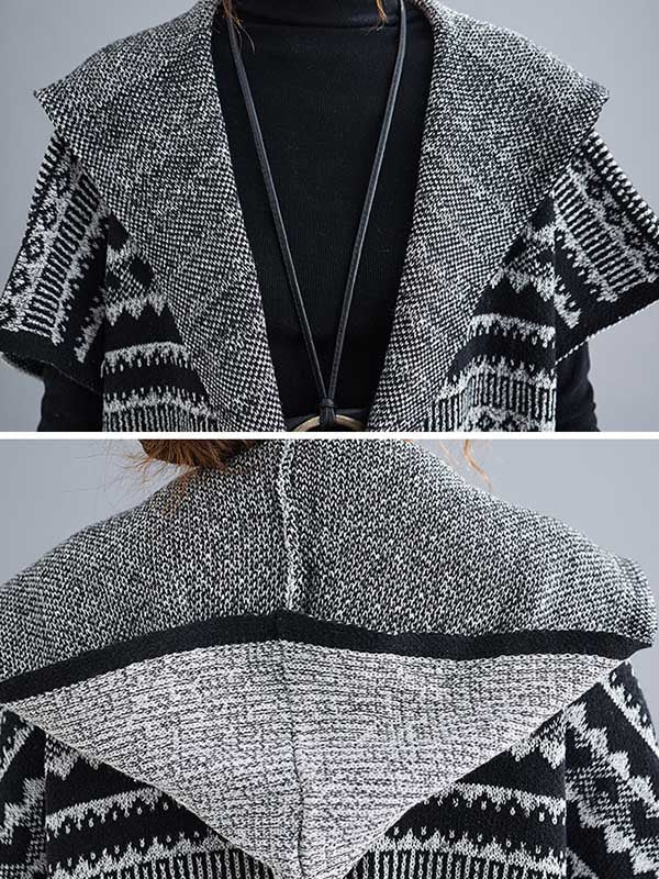 Artistic Retro Loose Casual With Pocket Hooded Short Sleeves Cardigan Outwear