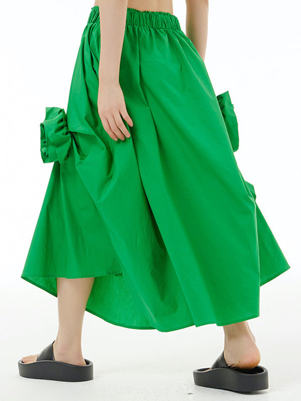 Asymmetric Elasticity Solid Color Three-Dimensional Flower Loose Skirts Bottoms