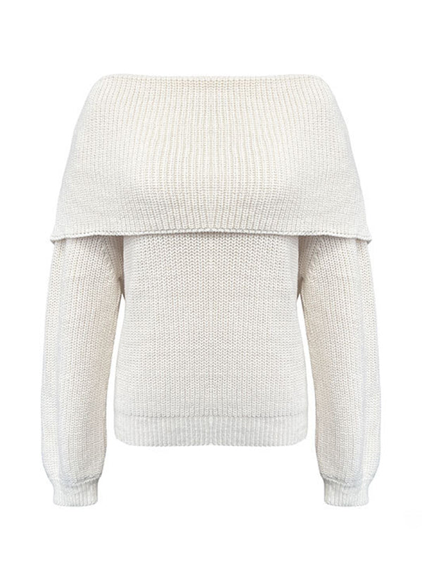 Solid Color Split-Joint Long Sleeves Loose Round-Neck Sweater Tops