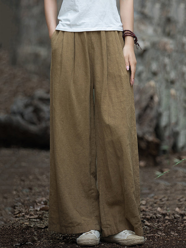 Elasticity Solid Color Wide Leg Trousers Pants
