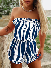 Ruffled Striped Tied Waist High Waisted Plus Size Tube Rompers