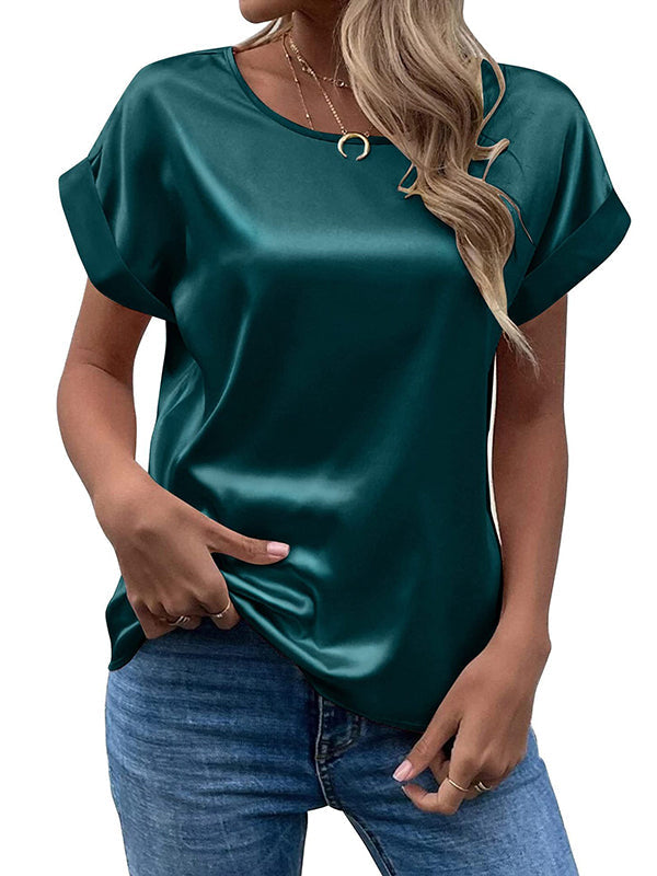 Solid Color Loose Short Sleeves Round-Neck T-Shirts Tops
