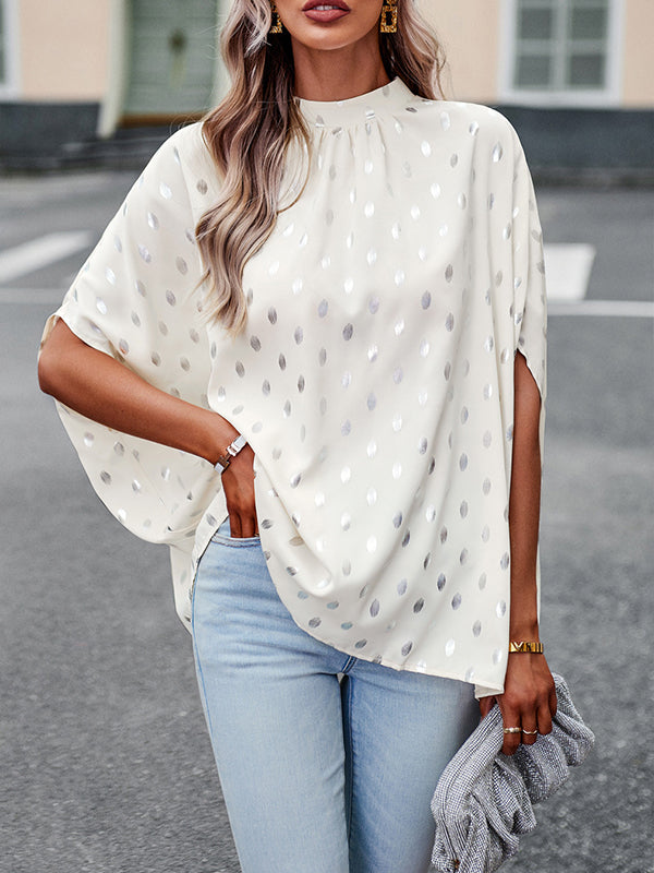 Bandage Polka Dot Loose Round-Neck Blouses&Shirts Tops
