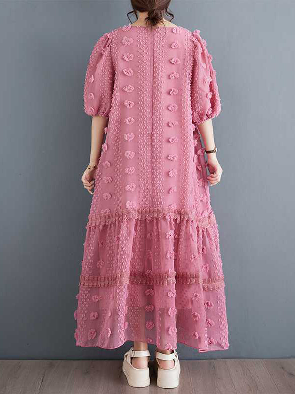 Elasticity Jacquard Solid Color Split-Joint A-Line Half Sleeves V-Neck Midi Dresses