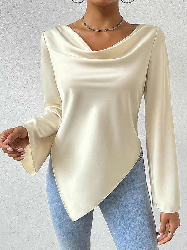 Solid Color Long Sleeves Loose Heaps Collar T-Shirts Tops