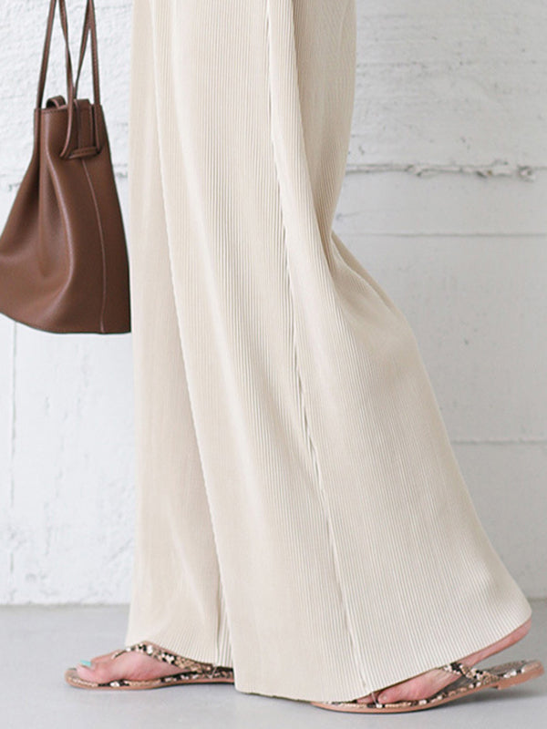 Simple Loose Wide Leg Elasticity Solid Color Casual Pants Bottoms