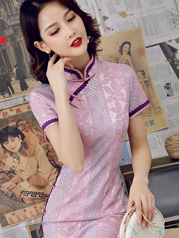 Graceful Slim Lacy Short Cheongsam