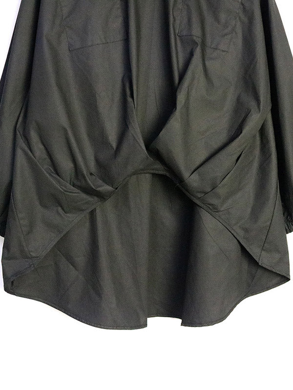 Pleated Solid Color Split-Joint High-Low Long Sleeves Round-Neck Blouses