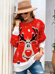 Casual Loose Long Sleeves Printed Round-Neck Sweater Tops