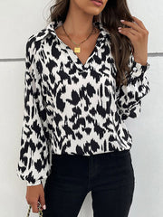 Buttoned Leopard Long Sleeves Loose Lapel Blouses&Shirts Tops