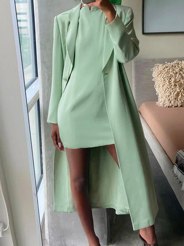 Solid Color Split-Joint Long Sleeves Loose Lapel Suit Outerwear