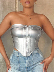 Solid Color Split-Joint Zipper Skinny Sleeveless Tube Vest Top