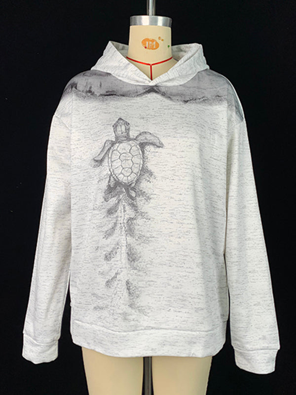 Animal Prints Printed Long Sleeves Hooded Hoodies Tops