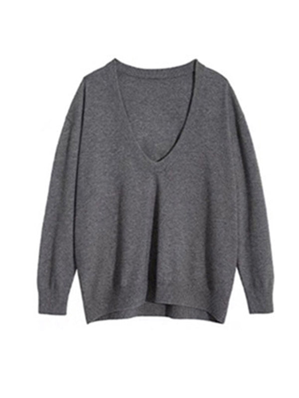 Urban Loose Solid Round-Neck Vest Top& V-Neck Sweater Tops& Wide Leg Pants Three-Piece Set