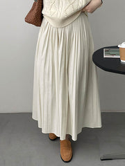 Elasticity Pleated Solid Color A-Line High Waisted Skirts