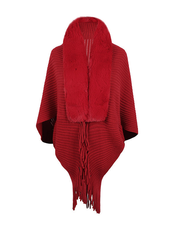 Solid Color Tasseled Batwing Sleeves Loose Cardigan Coats