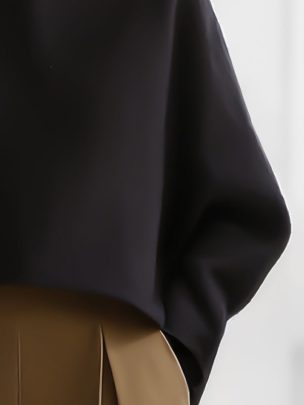 Solid Color Split-Joint Long Sleeves Round-neck Sweatershirt