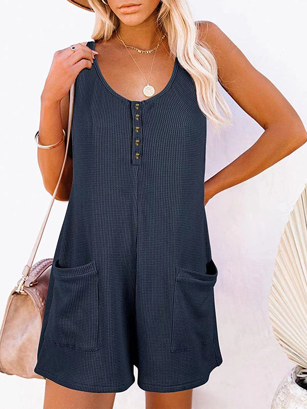 Split-Joint Loose Sleeveless U-Neck Rompers