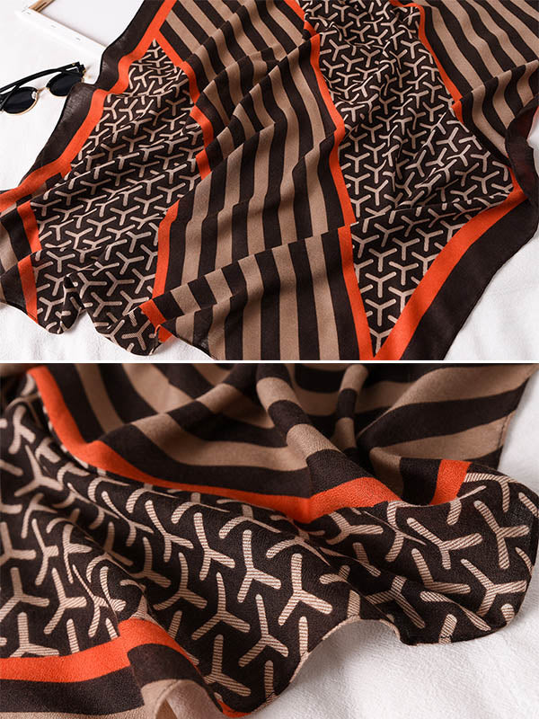 Stripe Print Warm Sun-Proof Silk Scarf