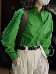 Asymmetric Solid Color Long Sleeves Loose Lapel Blouses