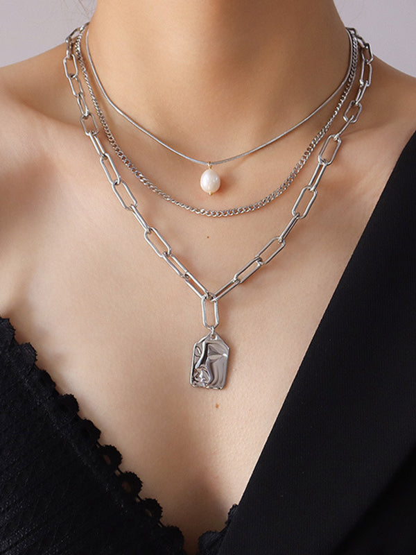 Simple Asymmetric Geometric Alloy Pearl Necklaces Accessories