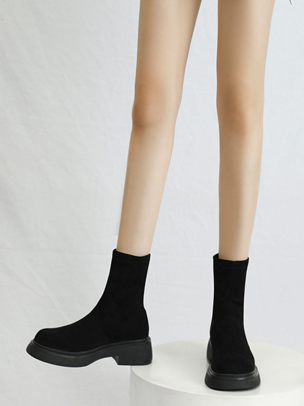 Round-Toe Split-Joint Chunky Shoes Boots