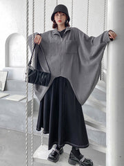 Casual Batwing Sleeves Loose Drawstring Zipper Stand Collar Jackets&Coats