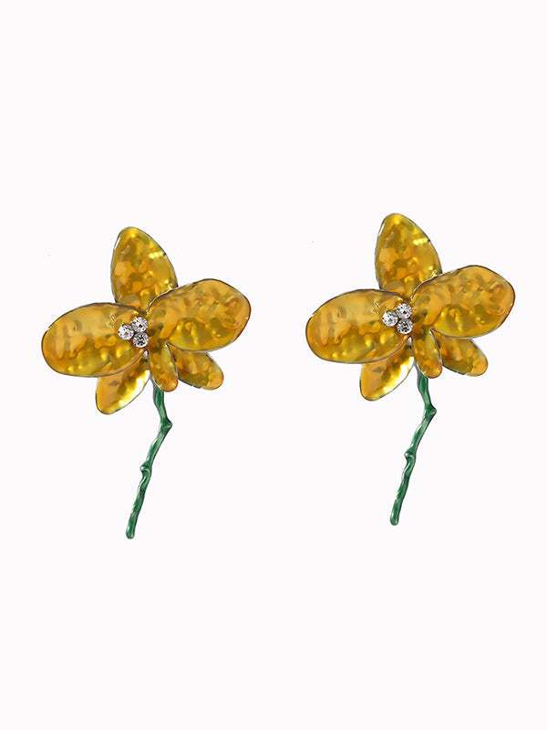 Flower Shape Rhinestone Shiny Earrings Accessories