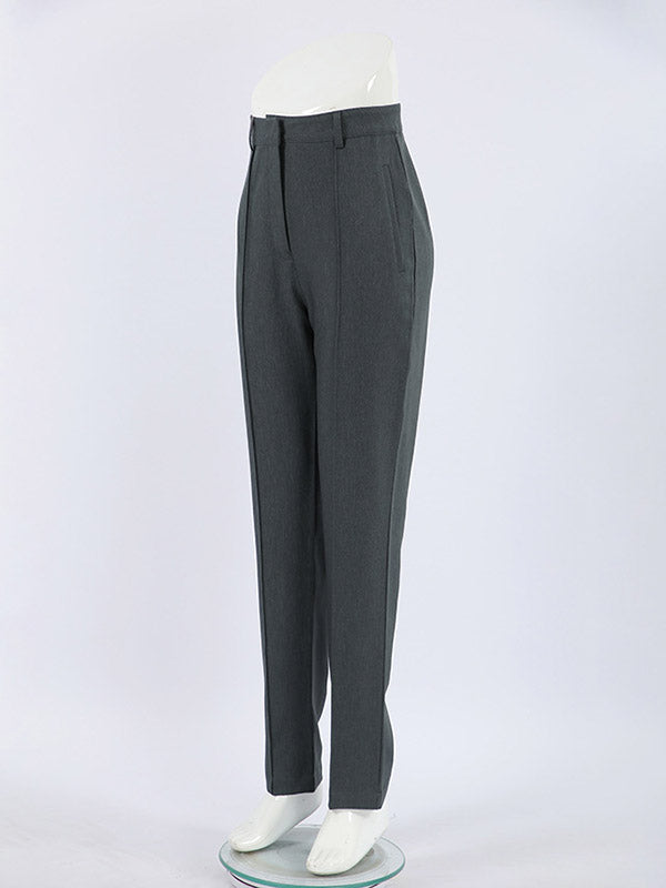 Pleated Solid Color Split-Joint High Waisted Trousers Suit Pants